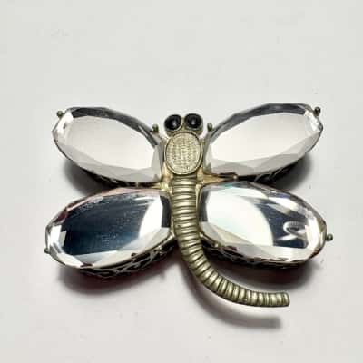 Silver Toned Dragonfly Trinket Box With Filigree Sides