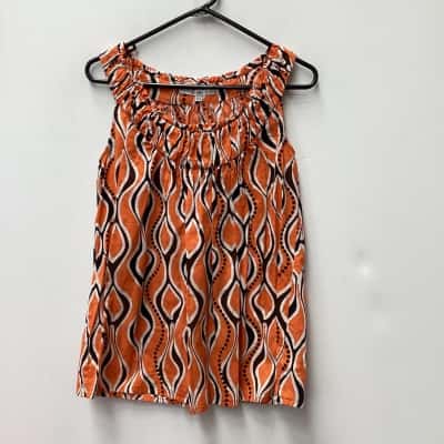 Zara Womens  Size M Sleeveless Top Black  / Orange / Pattern 
