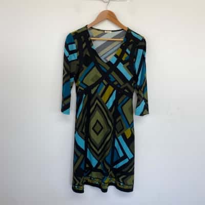 Teaberry Blue Green Stripe Short SLeeve Midi Dress  Size 12 
