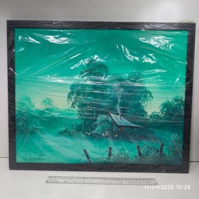 Teal Artwork Colour Drenching Painting Signed Wrapped Protected 