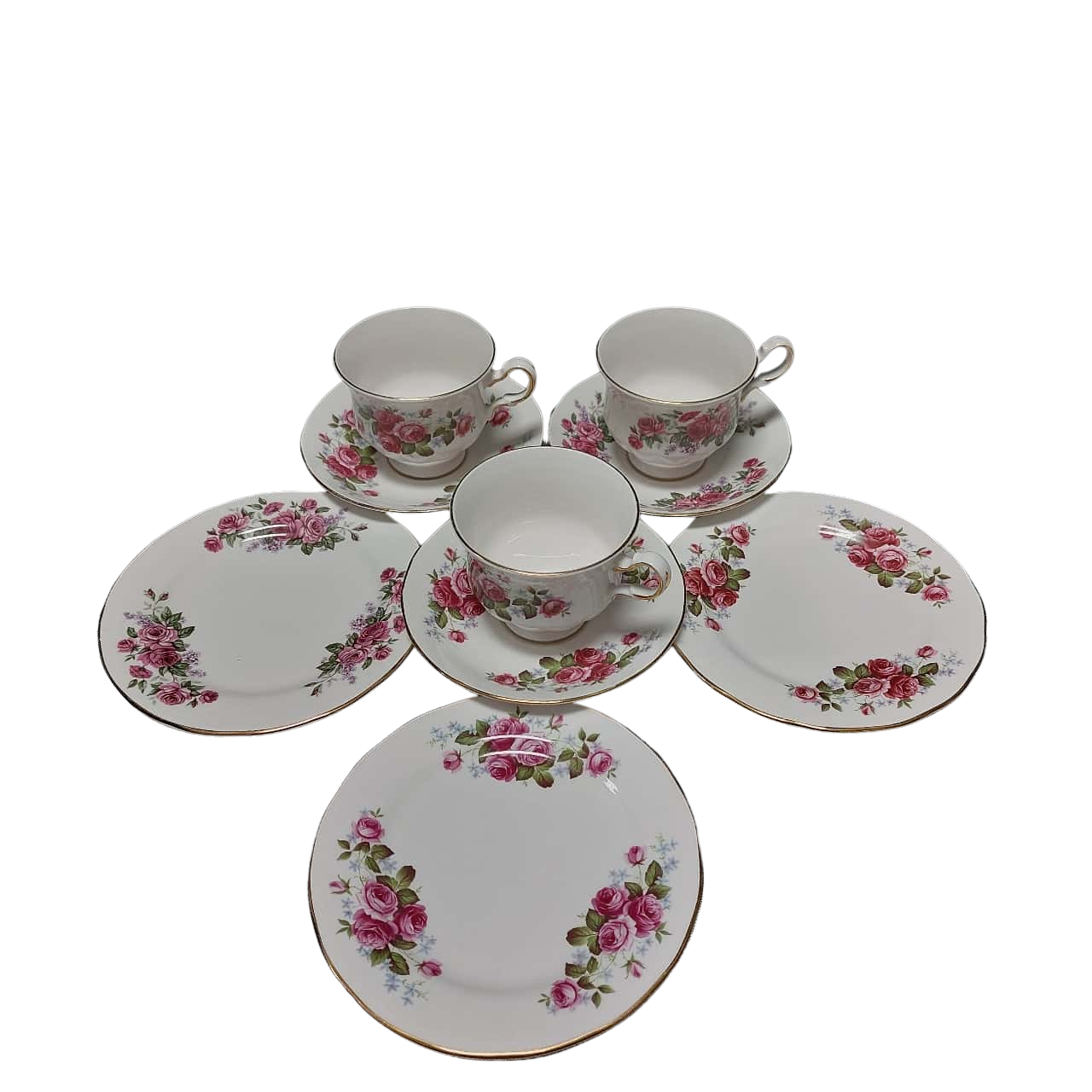 Queen Anne cups and saucers 9 pieces