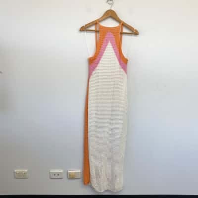 Pink Diamond Orange White Crochet Maxi Dress  Size M 