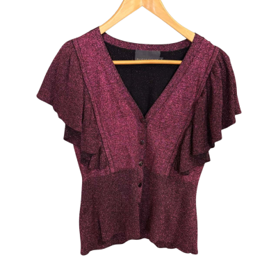Ginger & Smart Magenta Tincture Metallic Knit Cardigan - L
