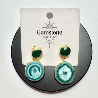 Beautiful Aqua Gemstone Drop Stud Earrings 