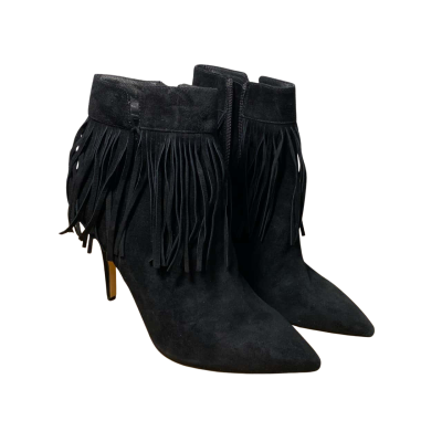 Mollini Petter Black Suede Fringe Stiletto Boots Size 40