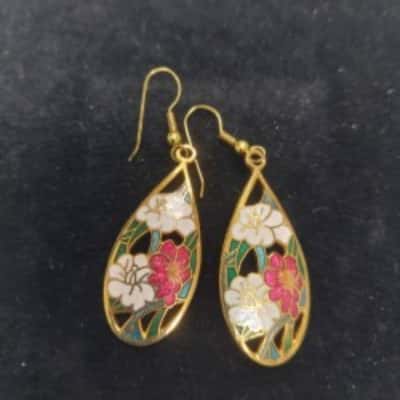 Golden Floral Enamel Earrings