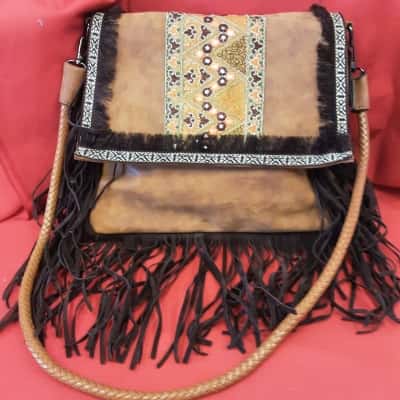 Dalydress boho fringed shoulder bag featuring embroidered detail and suede finish