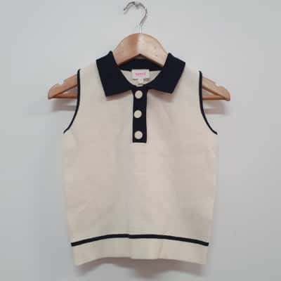 Seed Heritage Girl's Size 4 Sleeveless Knit Top Cream & Navy - New With Tags