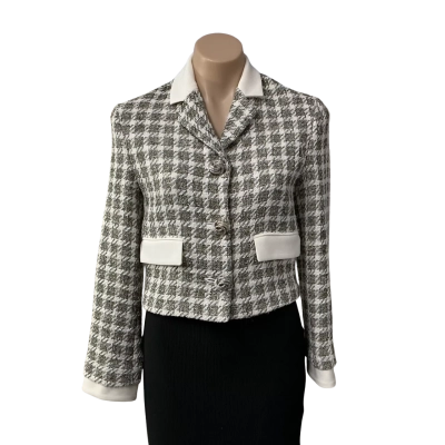 Zara Womens  Size XS Grey / White Houndstooth Button up Cropped Jacket (new)