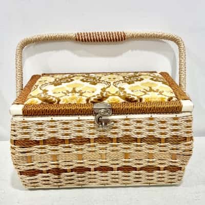 Vintage Weaved Sewing Basket - satin lining 