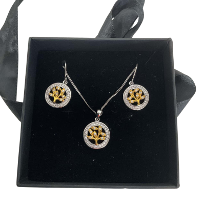 Ellani 925 Sterling Silver Tree of Life Necklace & Earring Set 