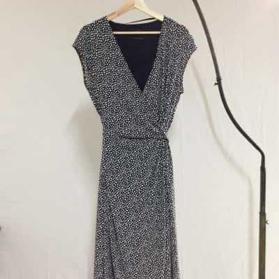 David Lawrence Womens  Size L Sleeveless Dress  / Wrap Dress Black  / Polka Dot / White 