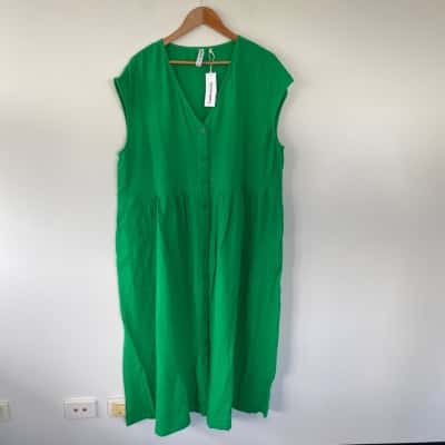 Commonry Acid Green Button Up Sleeveless Midi Dress Size 18