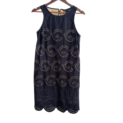 Marc Jacobs Womens Floral Embroidered Scalloped Hem Cotton Shift Dress Size S Black  / Cream 