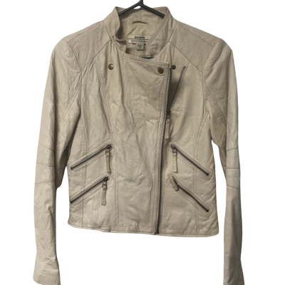 Womens Just Jeans Size 8 Leather Jacket Cream 
