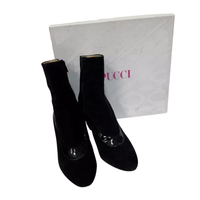 EMILIO PUCCI Hi Suede/Patent Size 37 Ankle Boots Black  