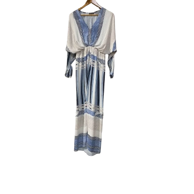Sheike Womens  Size 10 Long Sleeve Maxi Dress Blue / Brown / Striped / White 