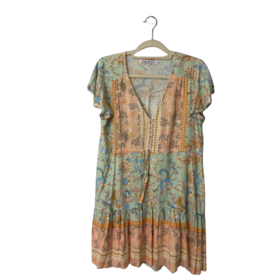 Salty Bright Womens Casual Dress Blue / Coral / Green 