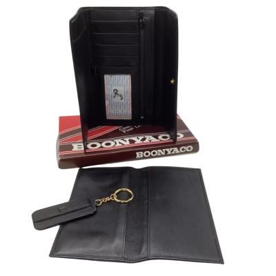 BNIB Womens Black Leather Wallet with 5 credit card slots with separate folding bank note wallet and key fob (SHWP)