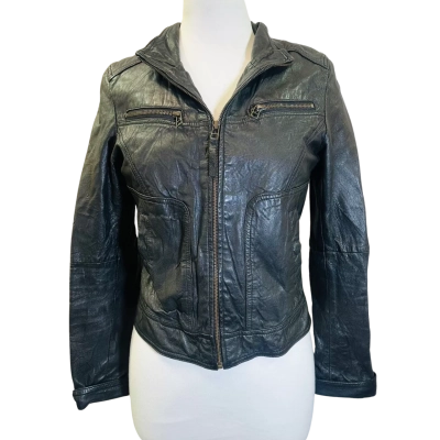 Vintage JUST JEANS Size 10 Leather Jacket Black  
