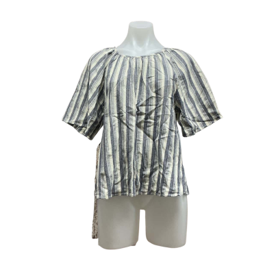 Sass Womens 100% Cotton Size 16 Short Sleeve Top Blue / Striped / White 