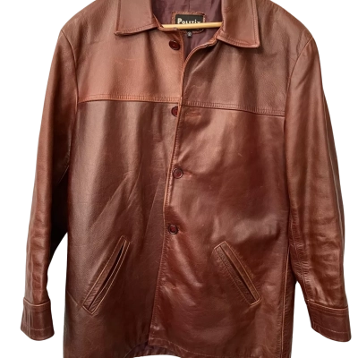 Politix Mens  Size M Leather Jacket Brown 