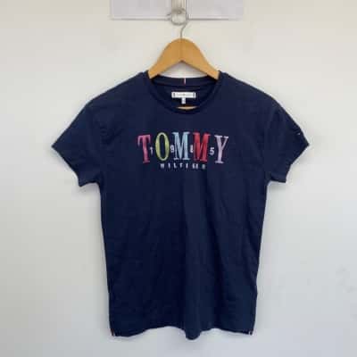 Tommy Hilfiger Twilight Navy Multi Text Short Sleeve T-shirt  Size 13 