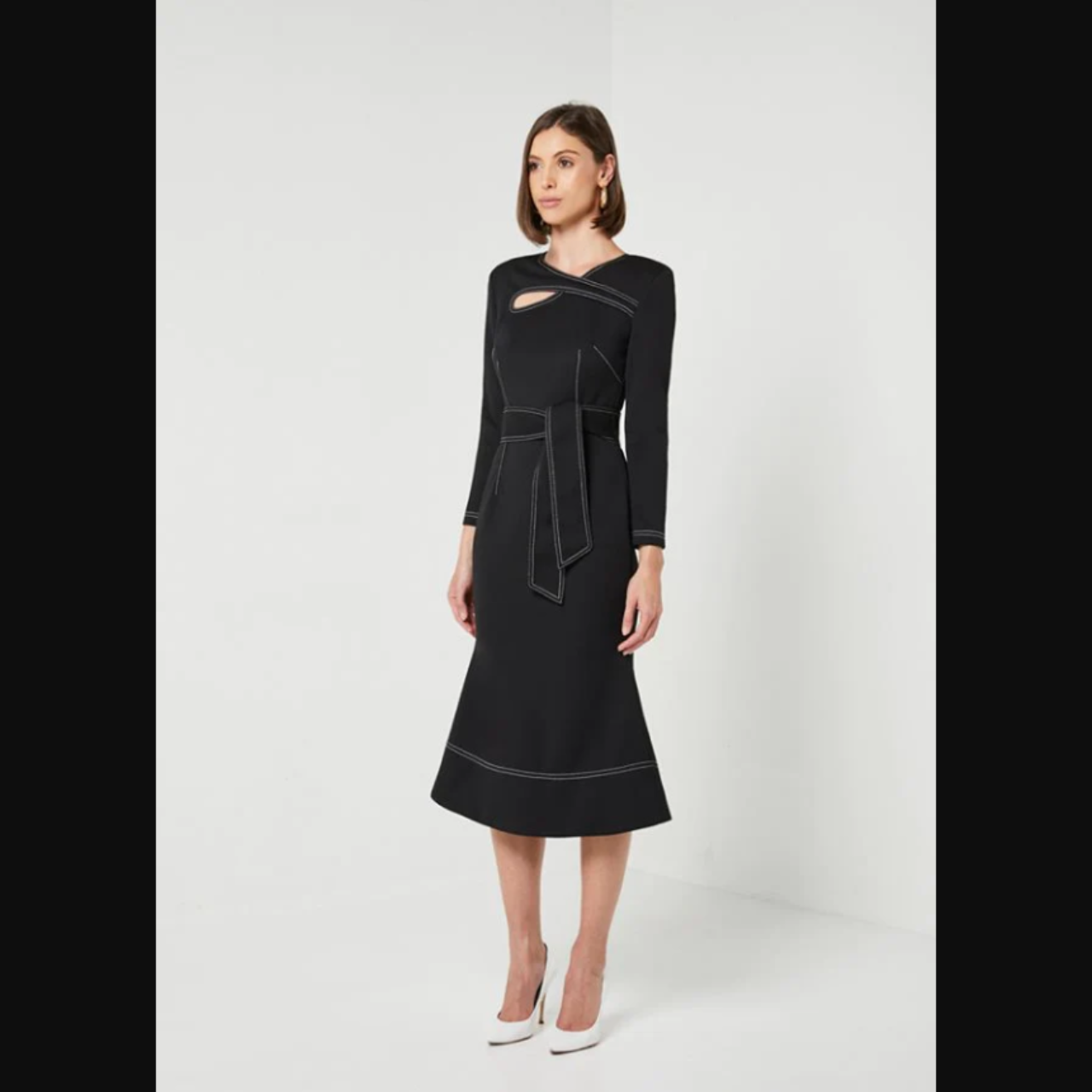 knee length dresses for ladies Ilaria Sweetheart Midi Dress in Black main image 0