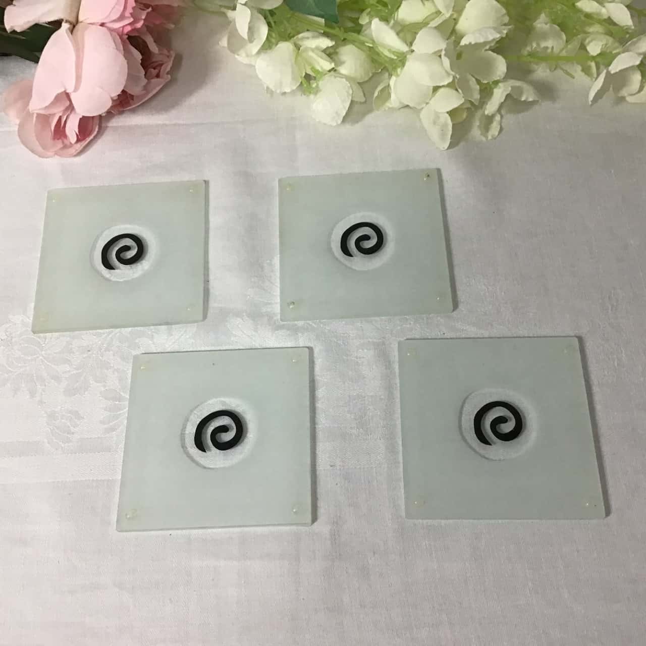 Smashing Glass Set of 4 Paua Shell Design / Frosted Glass Coasters in