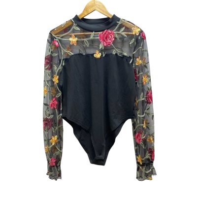 Unbranded  Womens  Size XXL Black  Floral Bodysuit