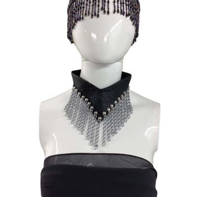 Leather-like Choker Necklace with chains