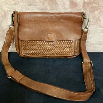 Women's Evity Leather Crossbody bag Woven front pocket extra zip pocket at back 