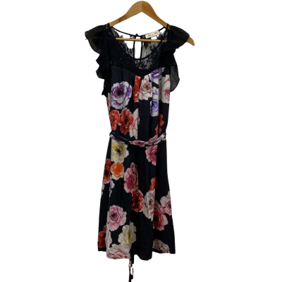 Alannah Hill Women's Size 10 Sleeveless Silk Dress  Black  / Floral 
