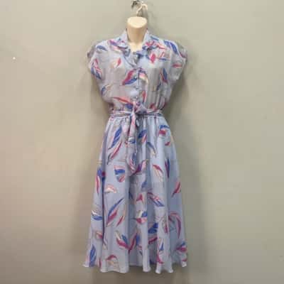  Vintage Julee Jones Womens  Size 10 Midi Dress Blue / Floral 