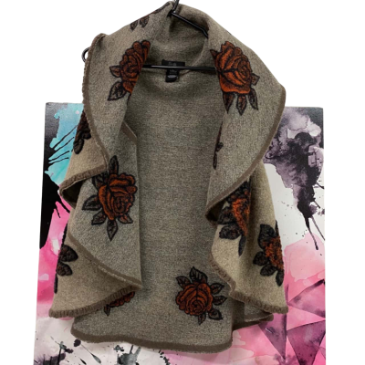 Wool blend gorgeous sleeveless jacket beige & orange roses Size L 