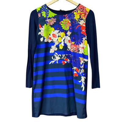 Jean Paul Gaultier Junior Size 14A Navy Blue Striped/Floral Dress 