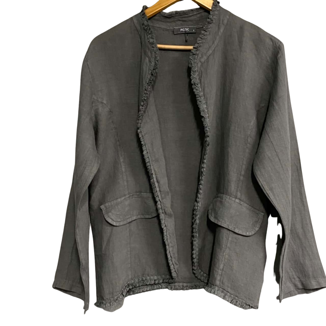 Picnic Womens Size S Open Jacket Grey Linen Made In Italy