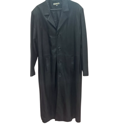Jonata Mens  Size L Leather Trench  Coat in  Black  