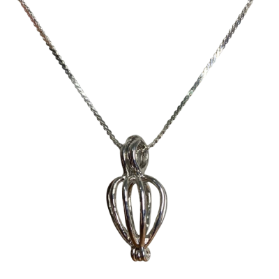 18KGP Necklace Chain with Heart Pearl Cage Pendant 