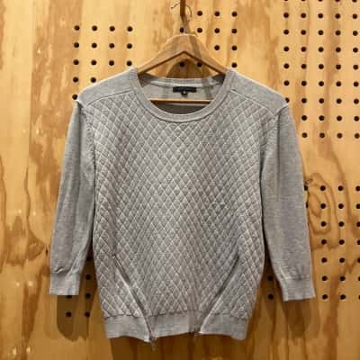 Portmans Womens Knitted Grey Long Sleeve Top with Zippers Size S