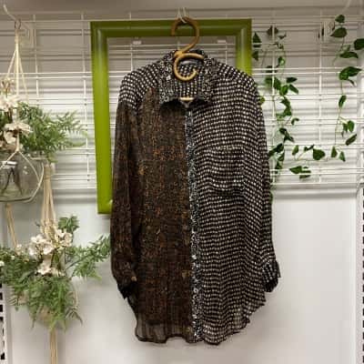Alembika Womens Sheer Oversized Blouse Beige / Black  / Brown / Cream Size M 