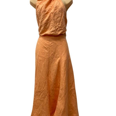 Sheike Womens Size 16 Halter Neck Top/ Midi Skirt Orange / Peach