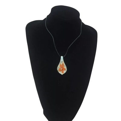 Glass Pendant Necklace Black  / Orange 