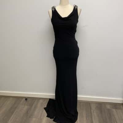 Drop Dead Gorgeous /Exquisite /Black with Pearl & Gemstone Diamante Detail Cowl Back /Evening /Red Carpet /Formal /Gown /Dress Size 6 - Brand New with Tags - RRP $489.00 
