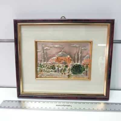 Vintage Ayasofya Hagia Sophia Istanbul Turkey Framed 3D Copper Metal Relief Wall Art Silver 925