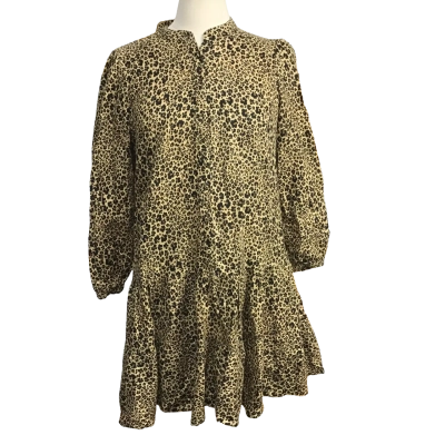 French Connection 100% Linen Cheetah Print Tiered Baby Doll Dress