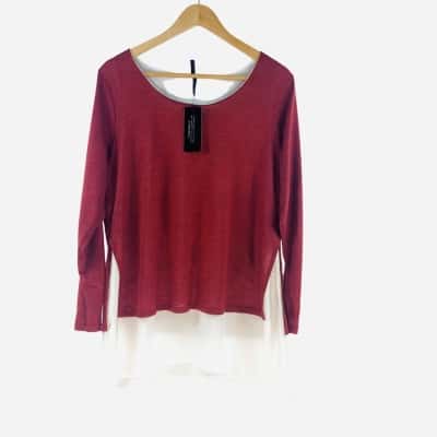 Crossroads - Claret Marl 3/4 Split Hem Top (Size 16)