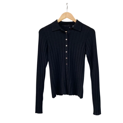 Brazeau Tricot Womens  Size 2 Cashmere Button Up Top Black  