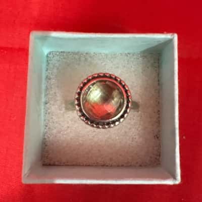 Women's 925 Silver Retired  Pandora "Autumn Skies" Ring featuring a Checkerboard - Cut Green Quartz (Prasiolite) in a Bezel Setting