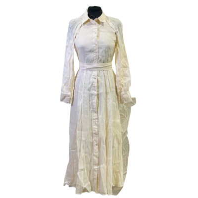 WITCHERY Size 6 Linen & Silk Midi Dress Beige 